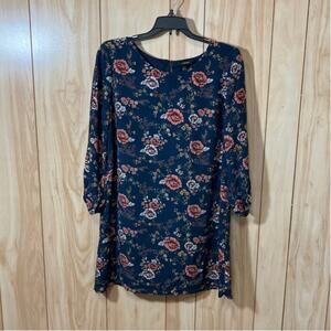 Forever 21 Boho Cottage Navy Floral Long Sleeve Women Mini Shift Dress M